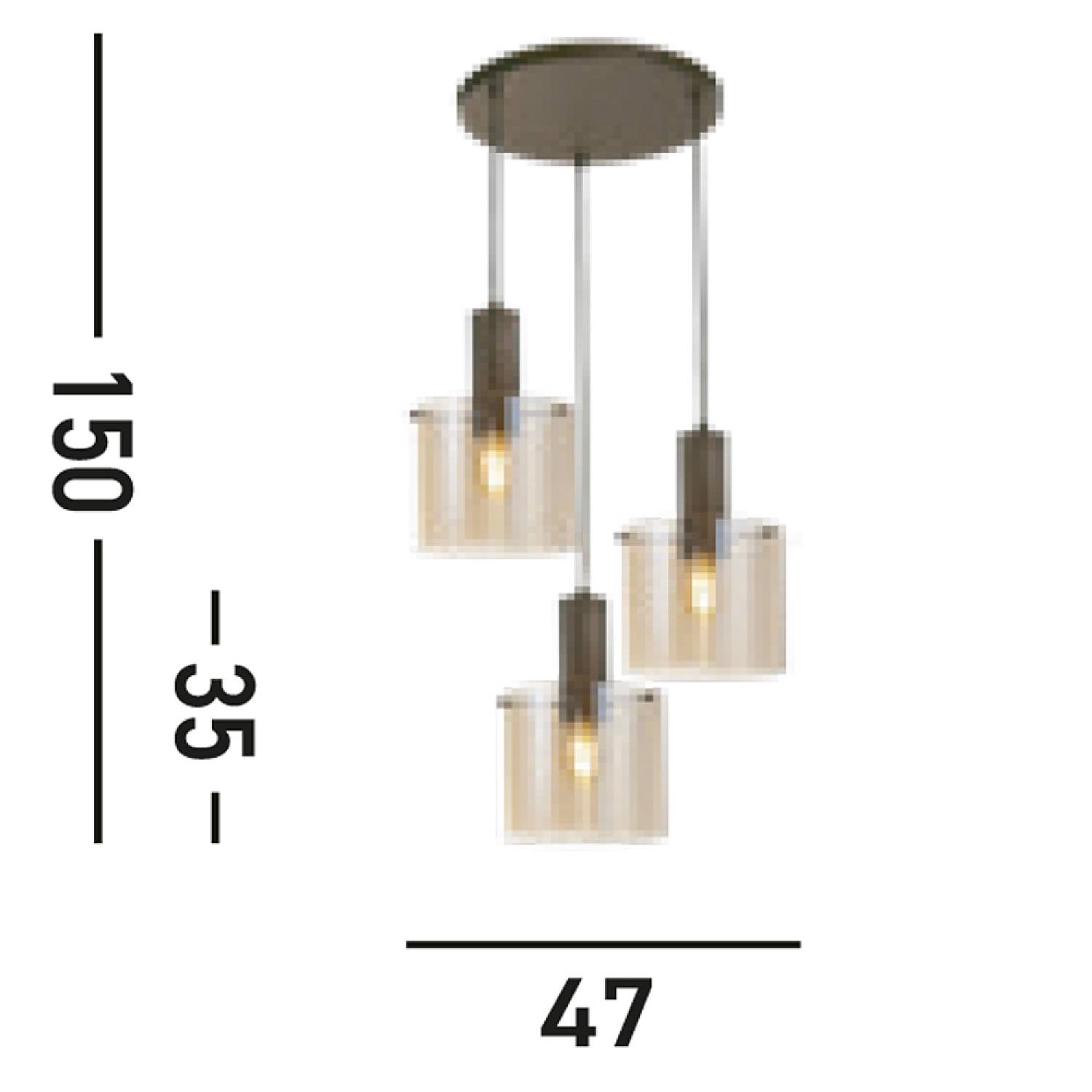 Lampadario Contemporaneo Svezia Acciaio Marrone Vetro 3 Luci E27 88910-3MO