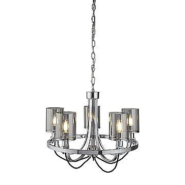 Lampadario Contemporaneo Catalina Acciaio Cromo Vetro Fumè 5 Luci E14