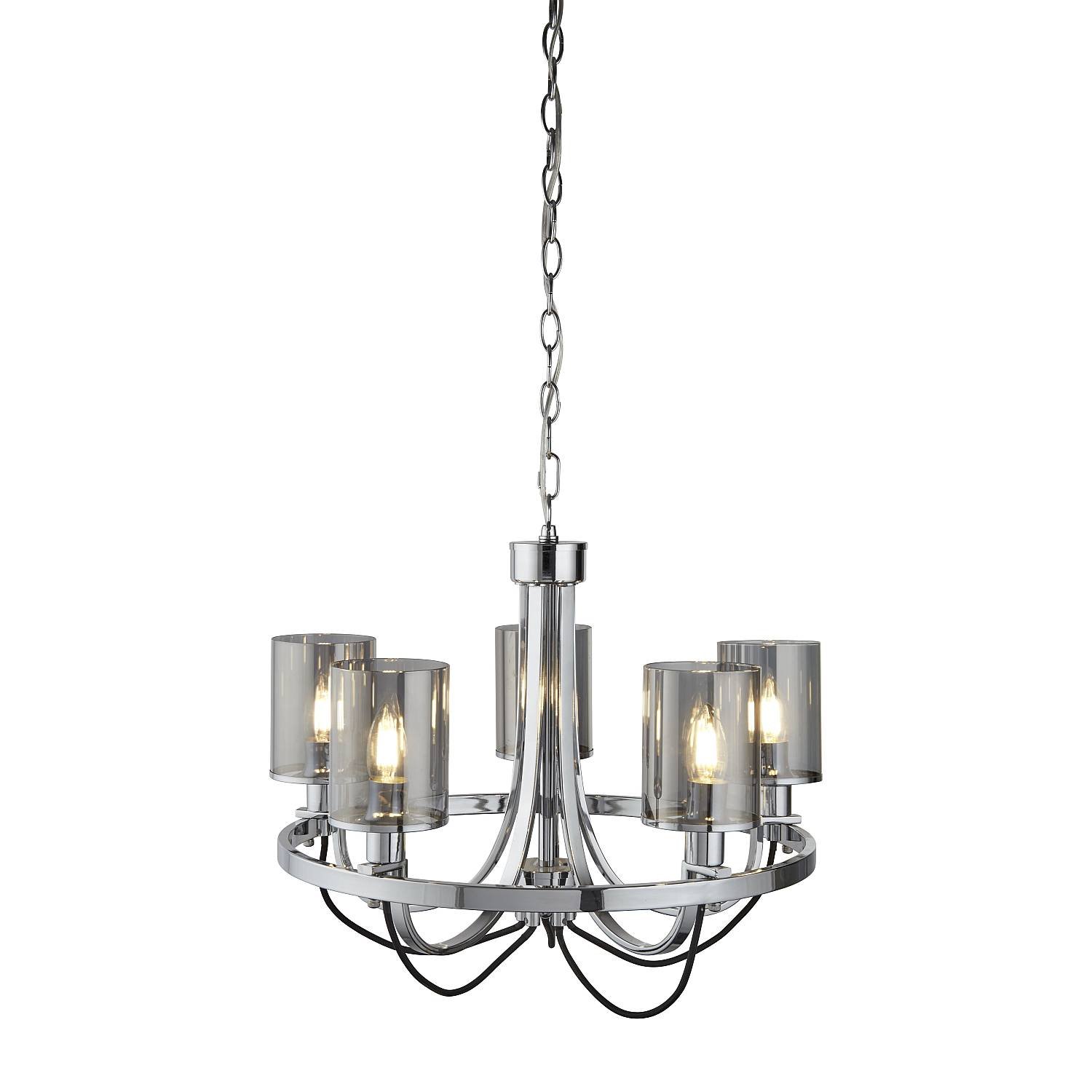 Lampadario Contemporaneo Catalina Acciaio Cromo Vetro Fumè 5 Luci E14 9045-5CC