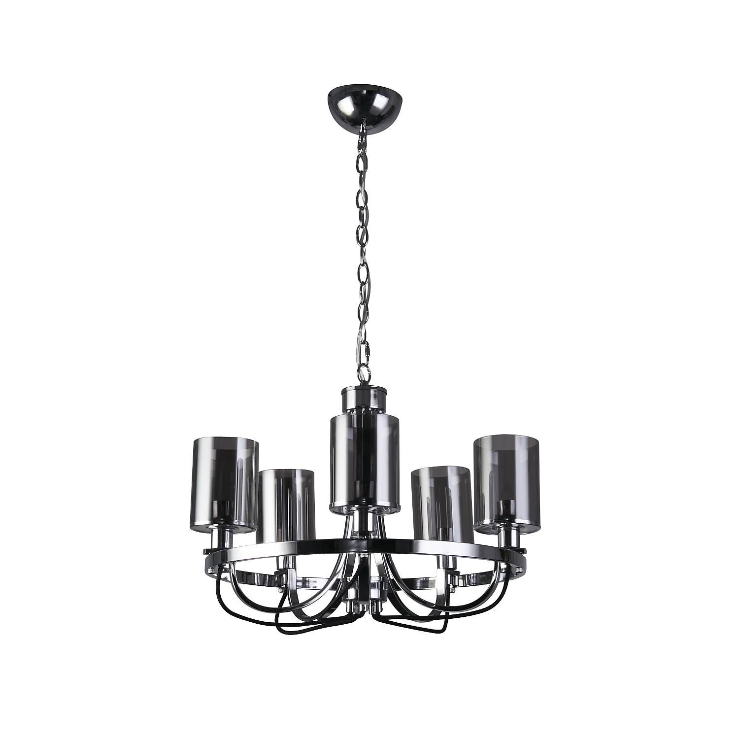 Lampadario Contemporaneo Catalina Acciaio Cromo Vetro Fumè 5 Luci E14 9045-5CC