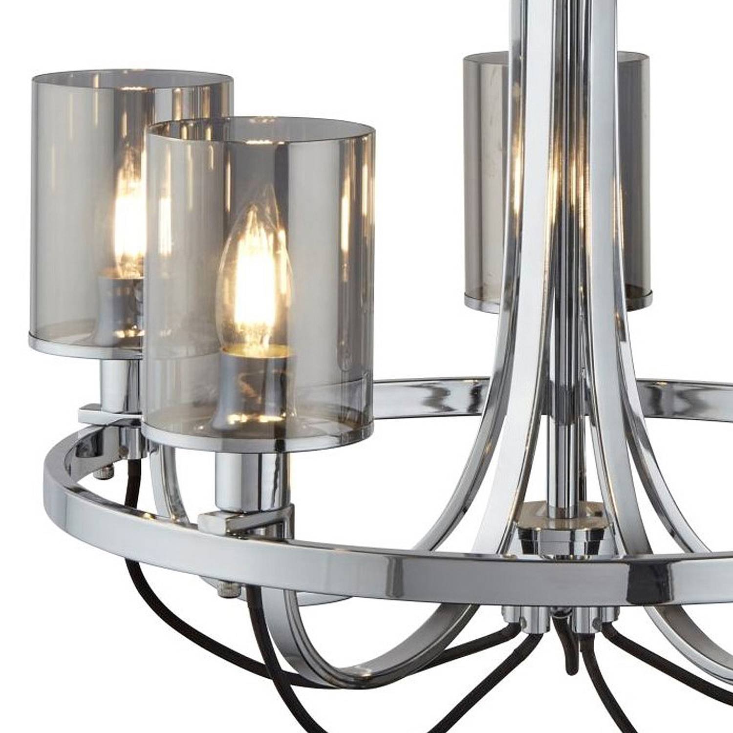 Lampadario Contemporaneo Catalina Acciaio Cromo Vetro Fumè 5 Luci E14 9045-5CC