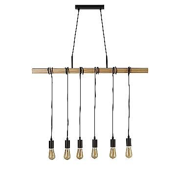 Lampadario Industrial-Nordico Legnoso Acciaio Marrone Legno 6 Luci E27 Lampadario Industrial-Nordico Legnoso Acciaio Marrone Legno 6 Luci E27