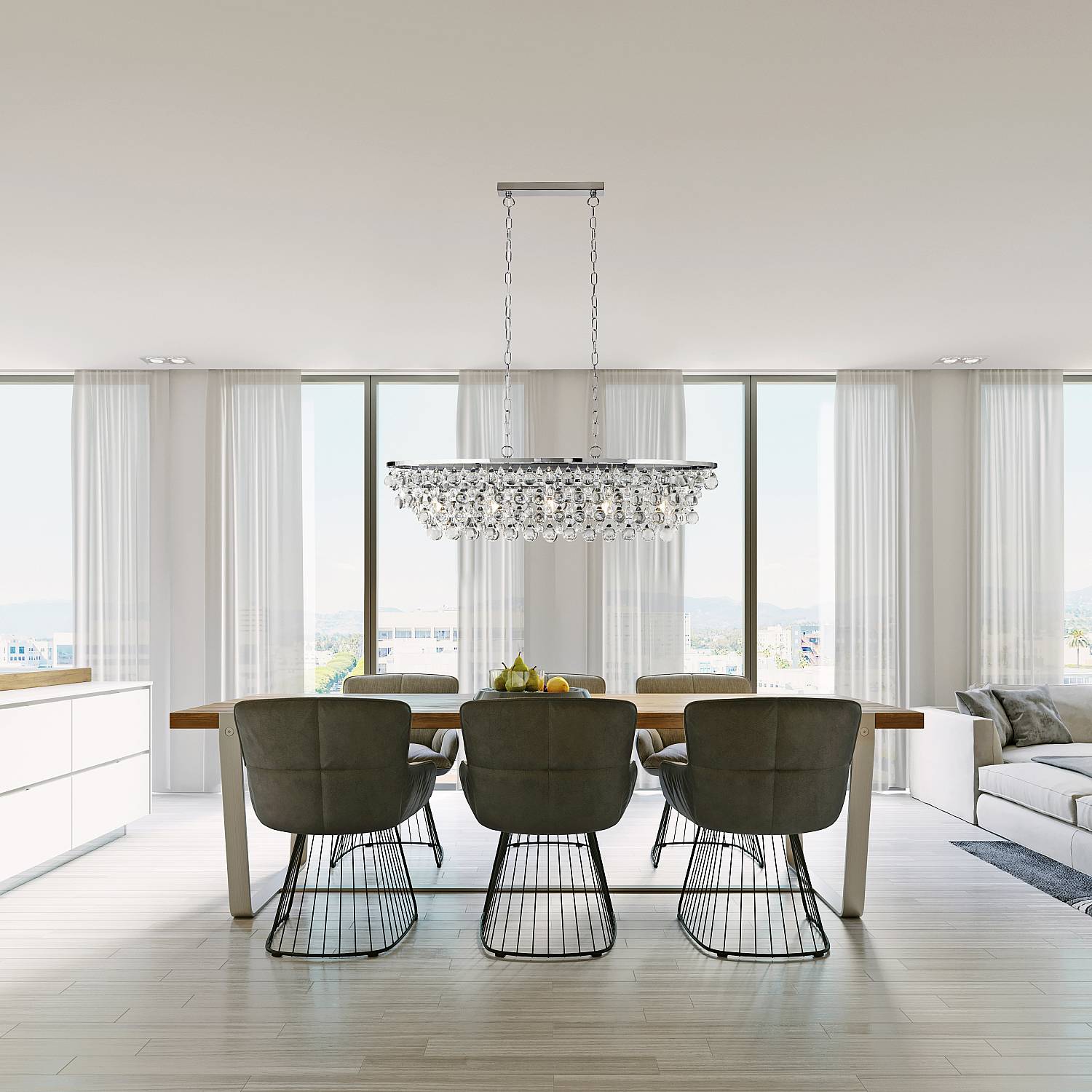 Lampadario Contemporaneo Michelle Acciaio Cromo Vetro 5 Luci E27 9635-5CC