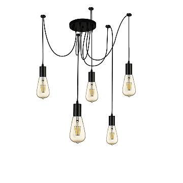 Lampadario Industrial-Nordico Squiggle Acciaio Nero 5 Luci E27 Lampadario Industrial-Nordico Squiggle Acciaio Nero 5 Luci E27