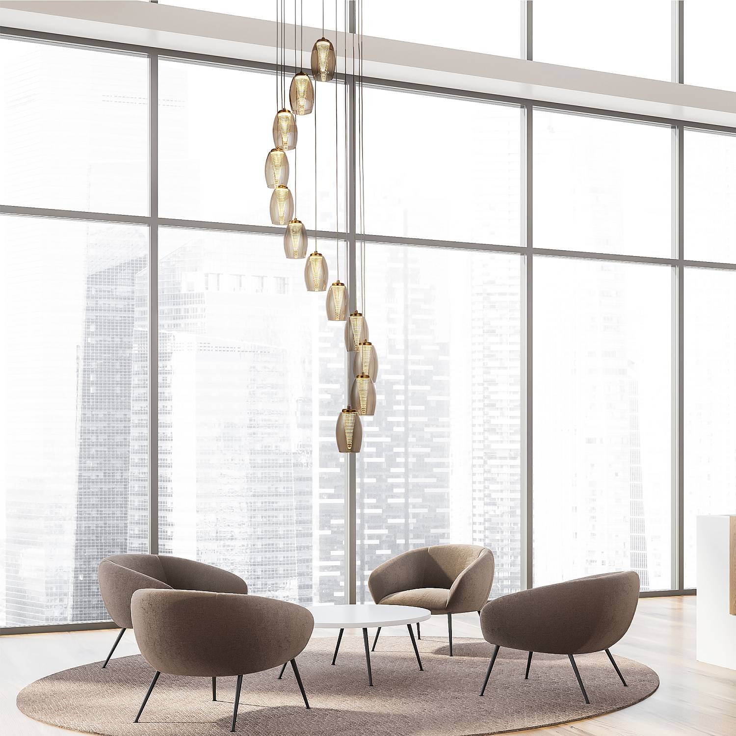 Lampadario Contemporaneo Ciclon Acciaio Bronzo Vetro Led 5,33W 3000K 97291-12CP