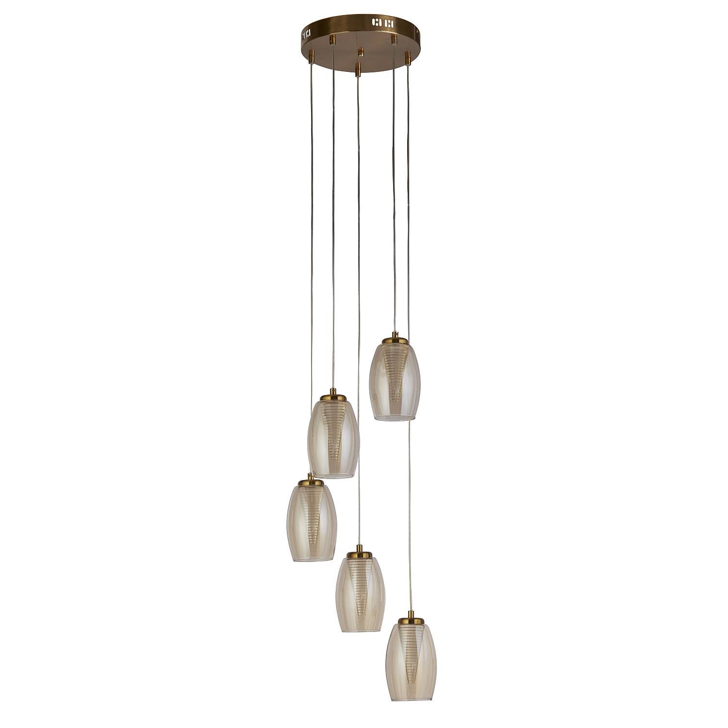 Lampadario Contemporaneo Ciclon Acciaio Bronzo Vetro Led 5,4W 3000K 97291-5CP