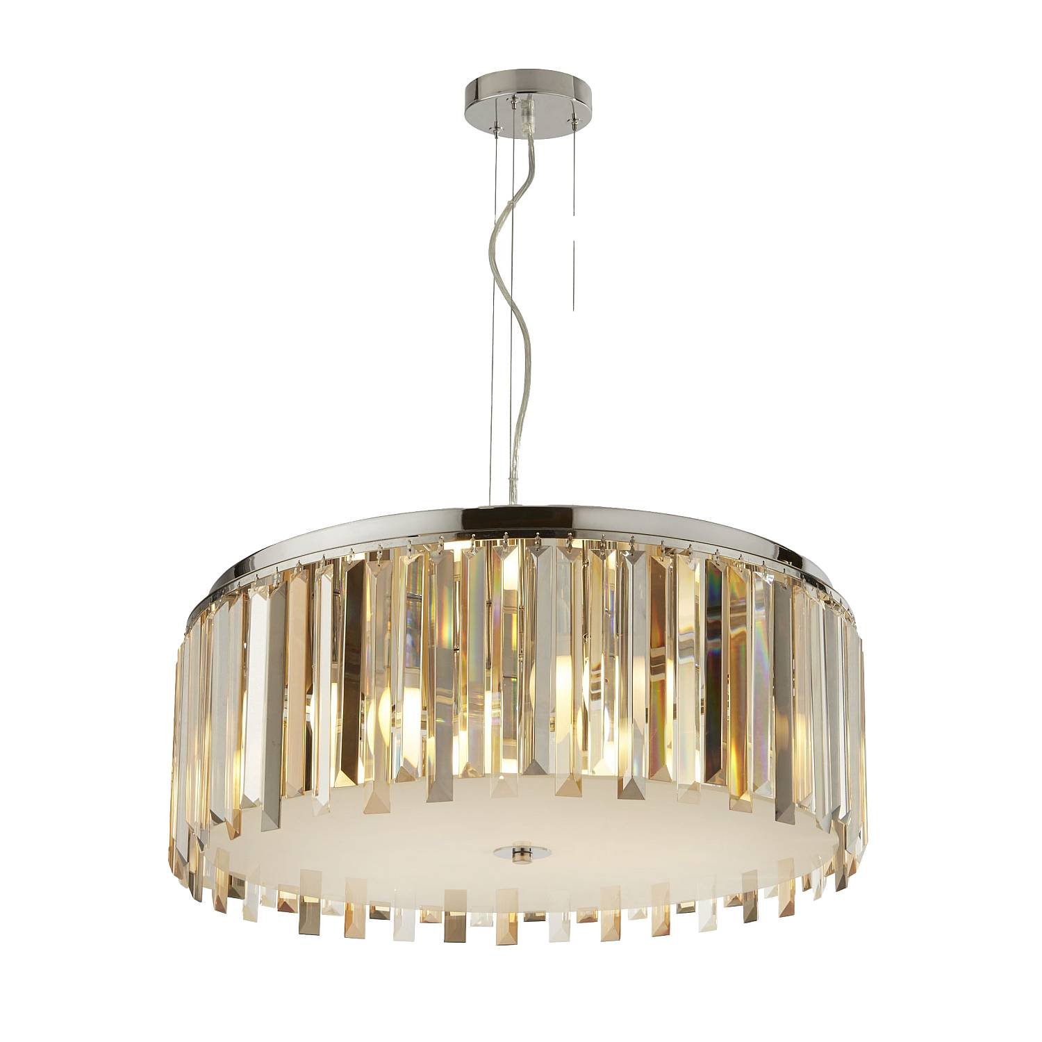 Lampadario Contemporaneo Clarissa Acciaio Cromo Vetro Bianco 5 Luci E14 9835-5CC