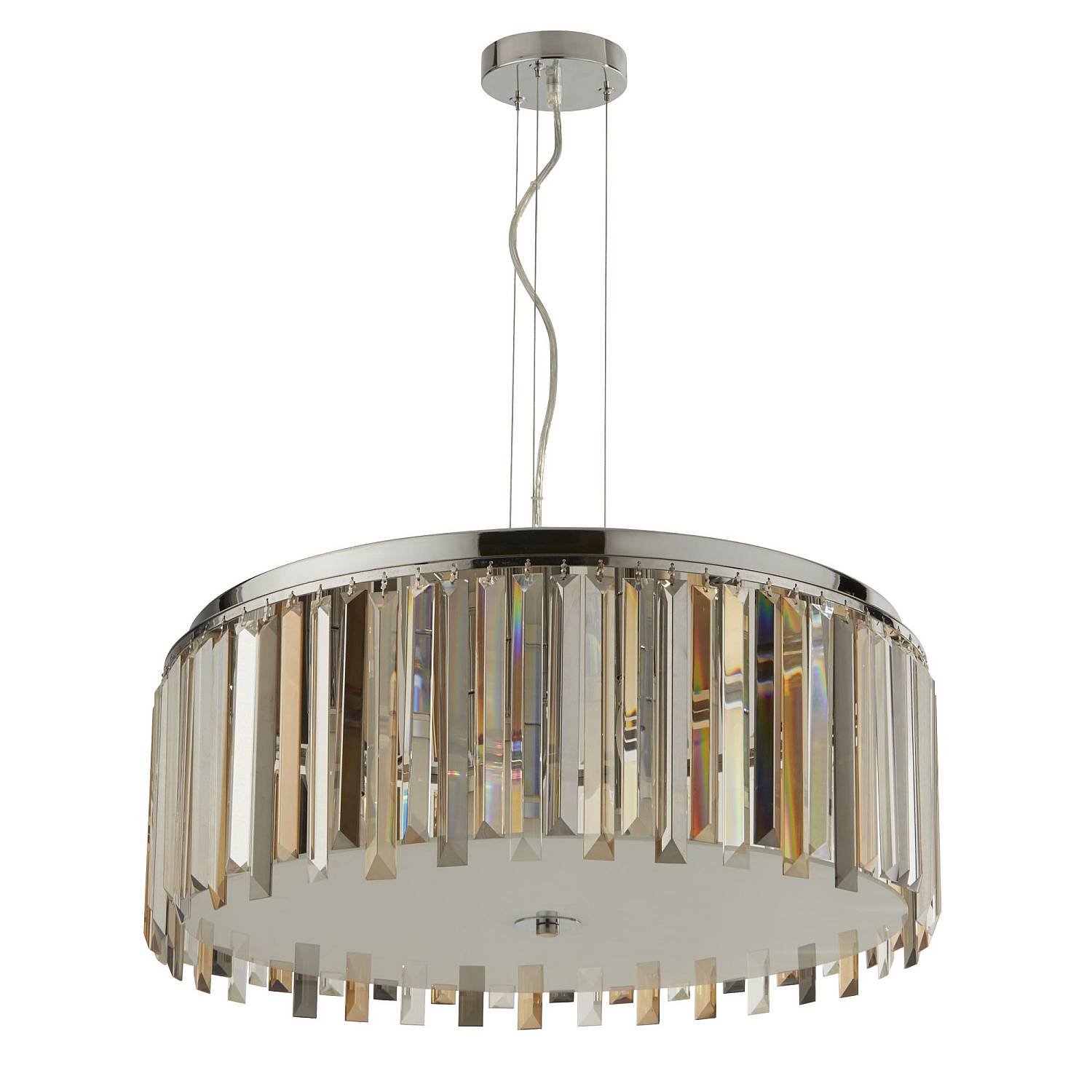 Lampadario Contemporaneo Clarissa Acciaio Cromo Vetro Bianco 5 Luci E14 9835-5CC