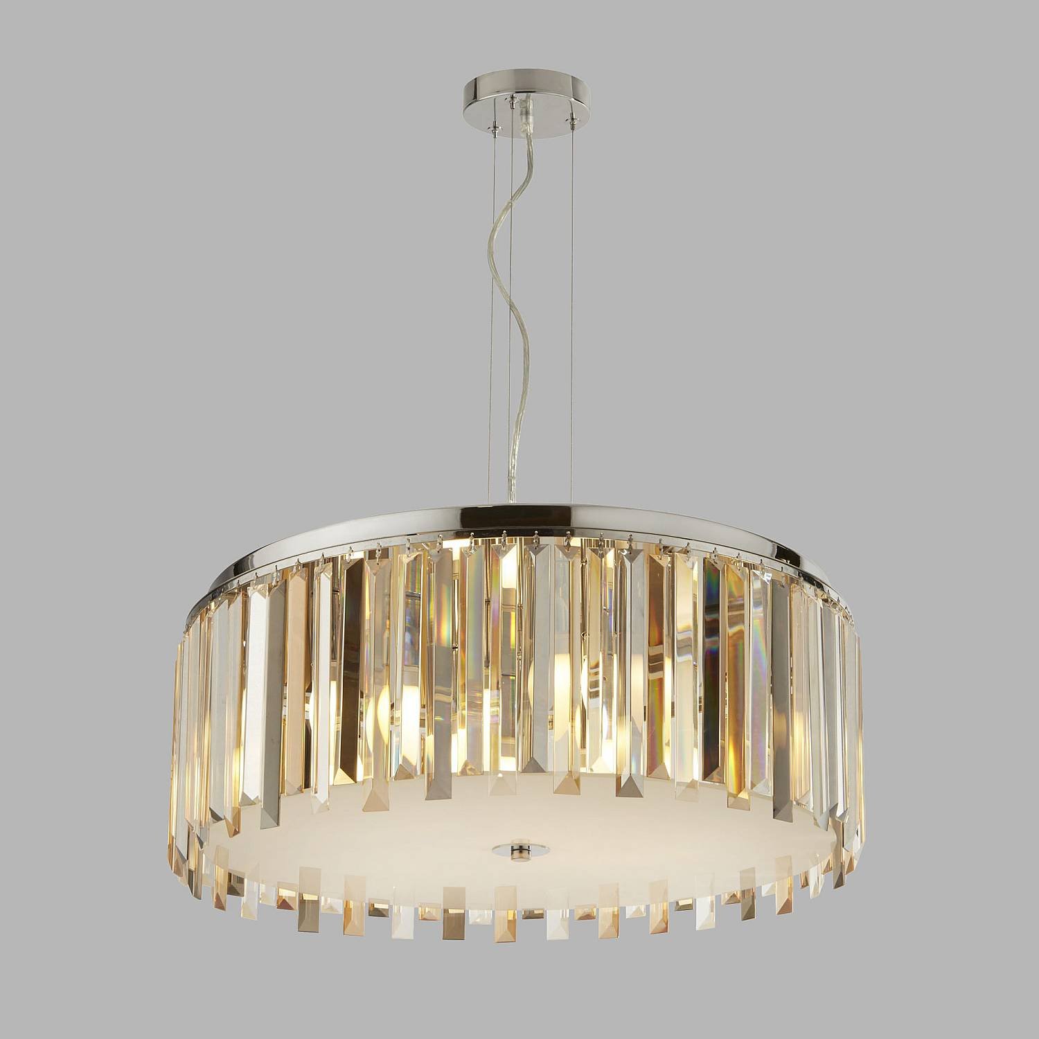 Lampadario Contemporaneo Clarissa Acciaio Cromo Vetro Bianco 5 Luci E14 9835-5CC