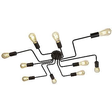 Plafoniera Industrial-Nordico Circuito Acciaio Nero 10 Luci E27