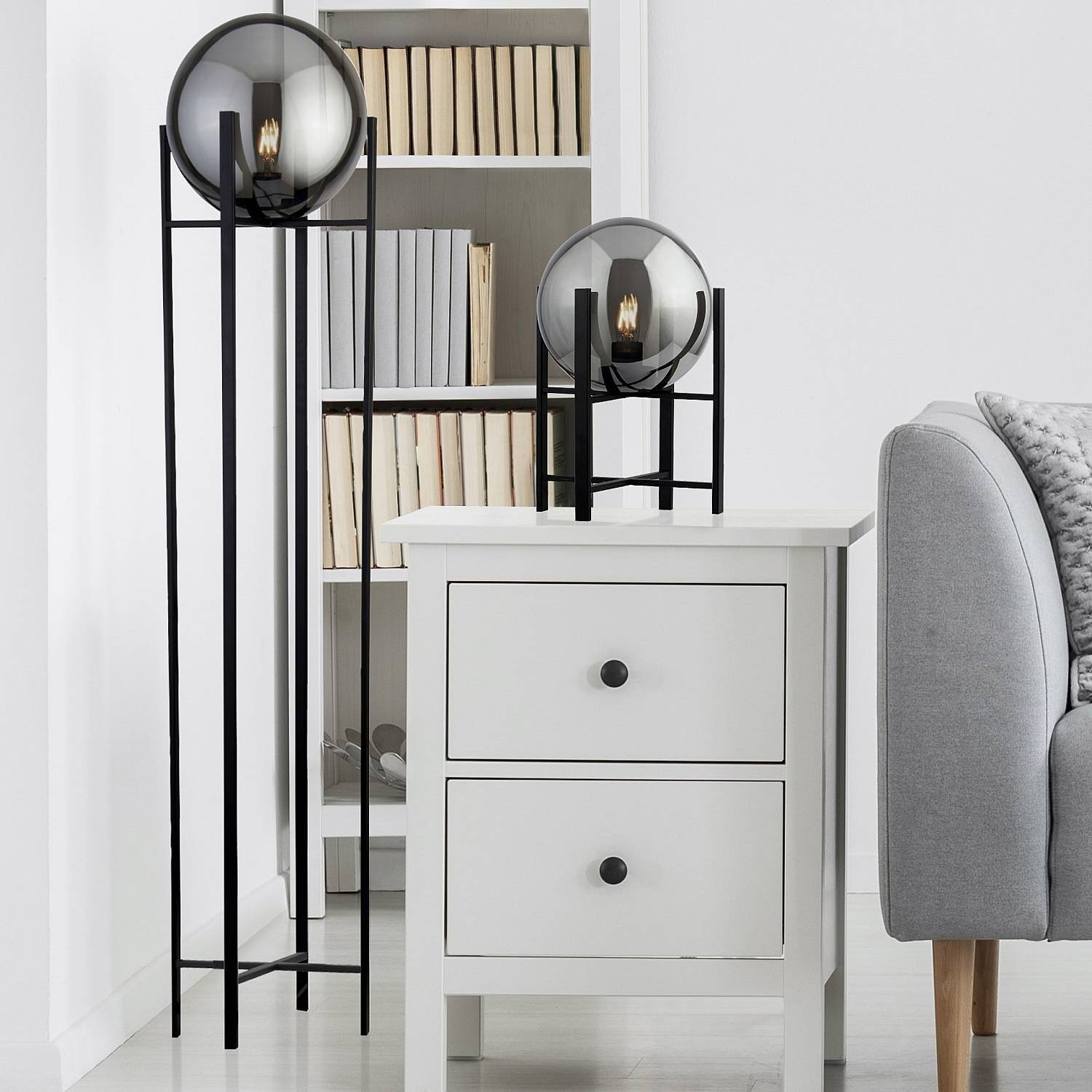 Piantana Contemporaneo Amsterdam Acciaio Nero Vetro Fumè 1 Luce E27 EU1030-1SM