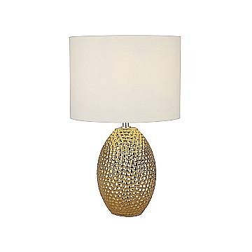 Lampada Scrivania Contemporanea Nadine Porcellana Oro Tessuto Bianco 1 Luce E27