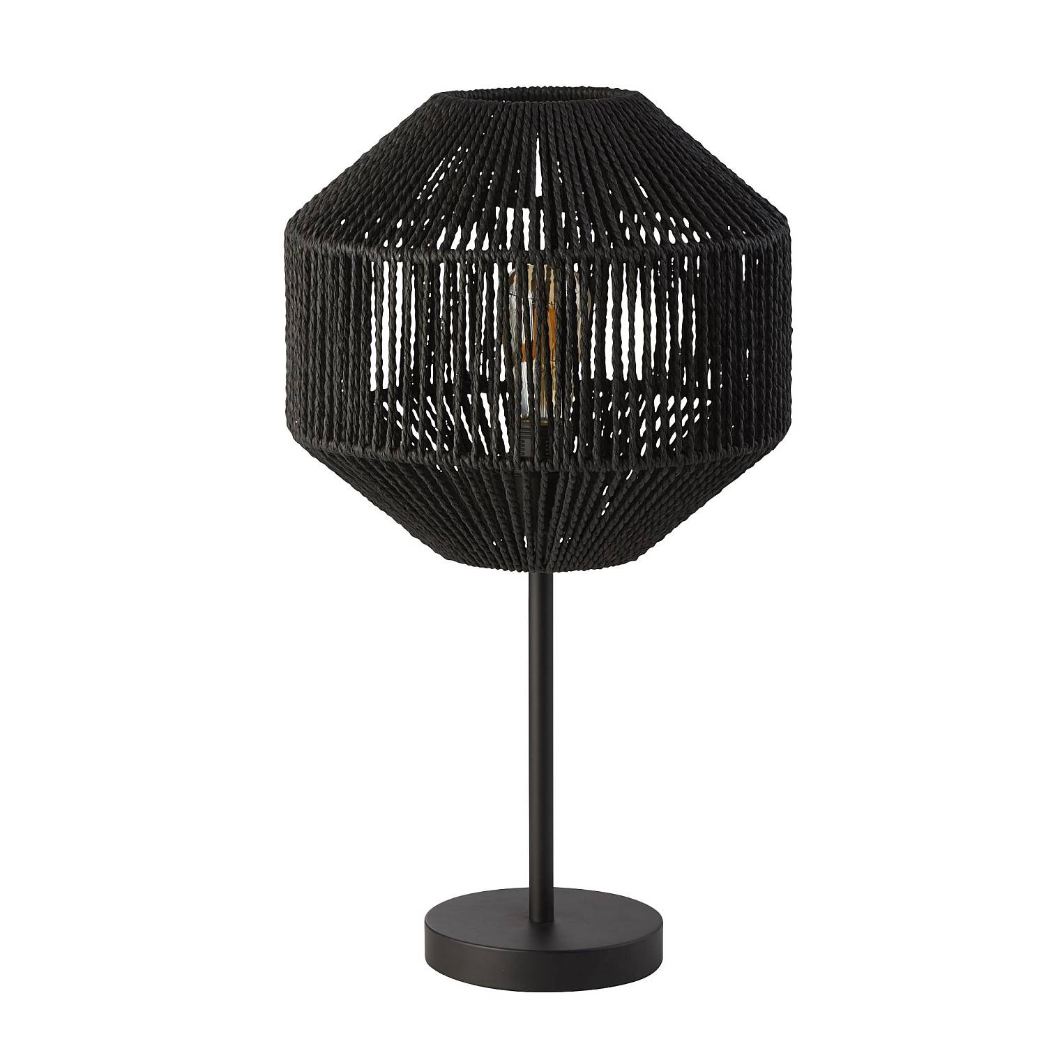 Lampada Da Scrivania Contemporanea Vimini Acciaio Nero Tessuto Bianco 1 Luce E27 EU11201-1BK