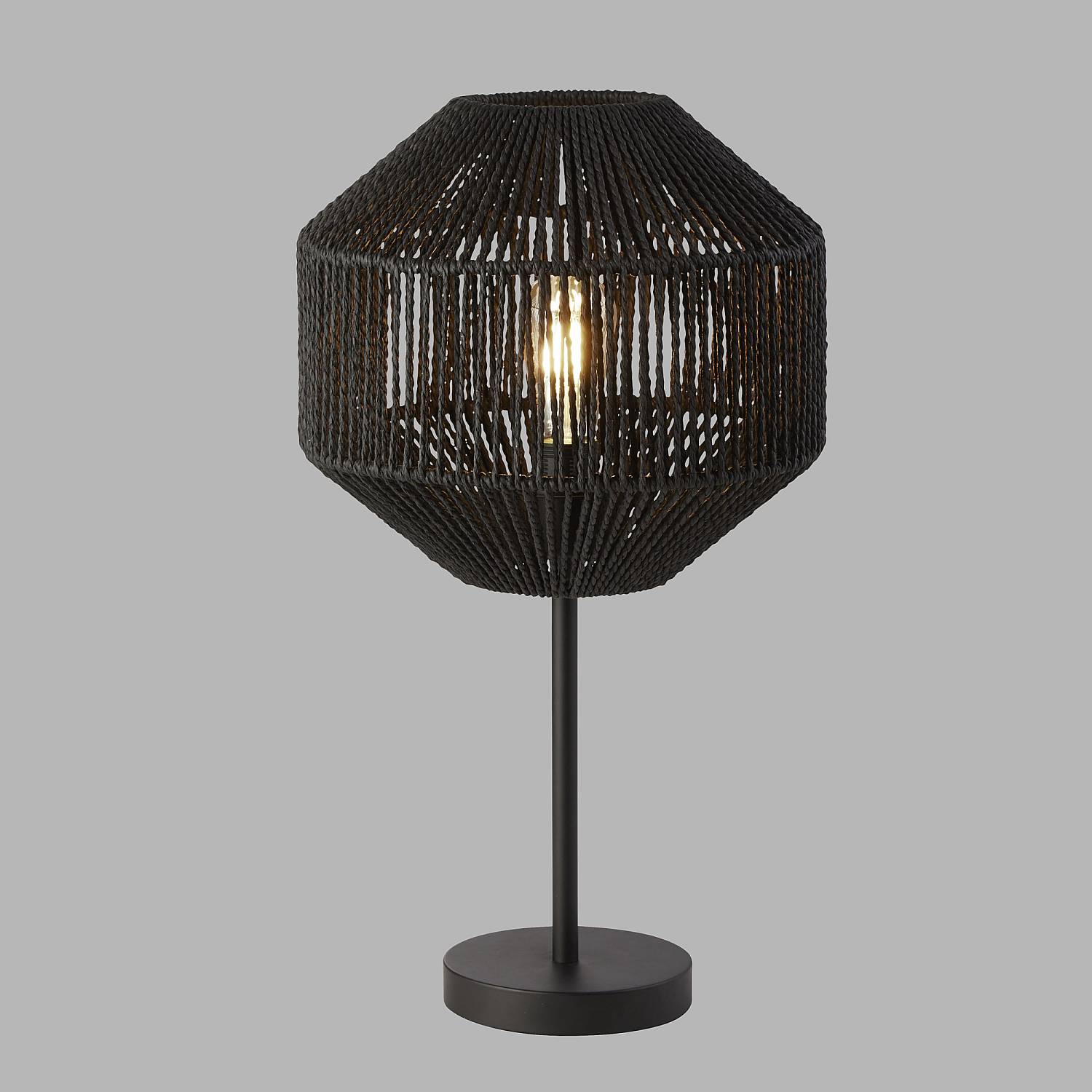 Lampada Da Scrivania Contemporanea Vimini Acciaio Nero Tessuto Bianco 1 Luce E27 EU11201-1BK