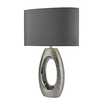 Lampada Da Scrivania Artigiano Ceramica Cromo Tessuto Grigio 1 Luce E27 Lampada Da Scrivania Artigiano Ceramica Cromo Tessuto Grigio 1 Luce E27