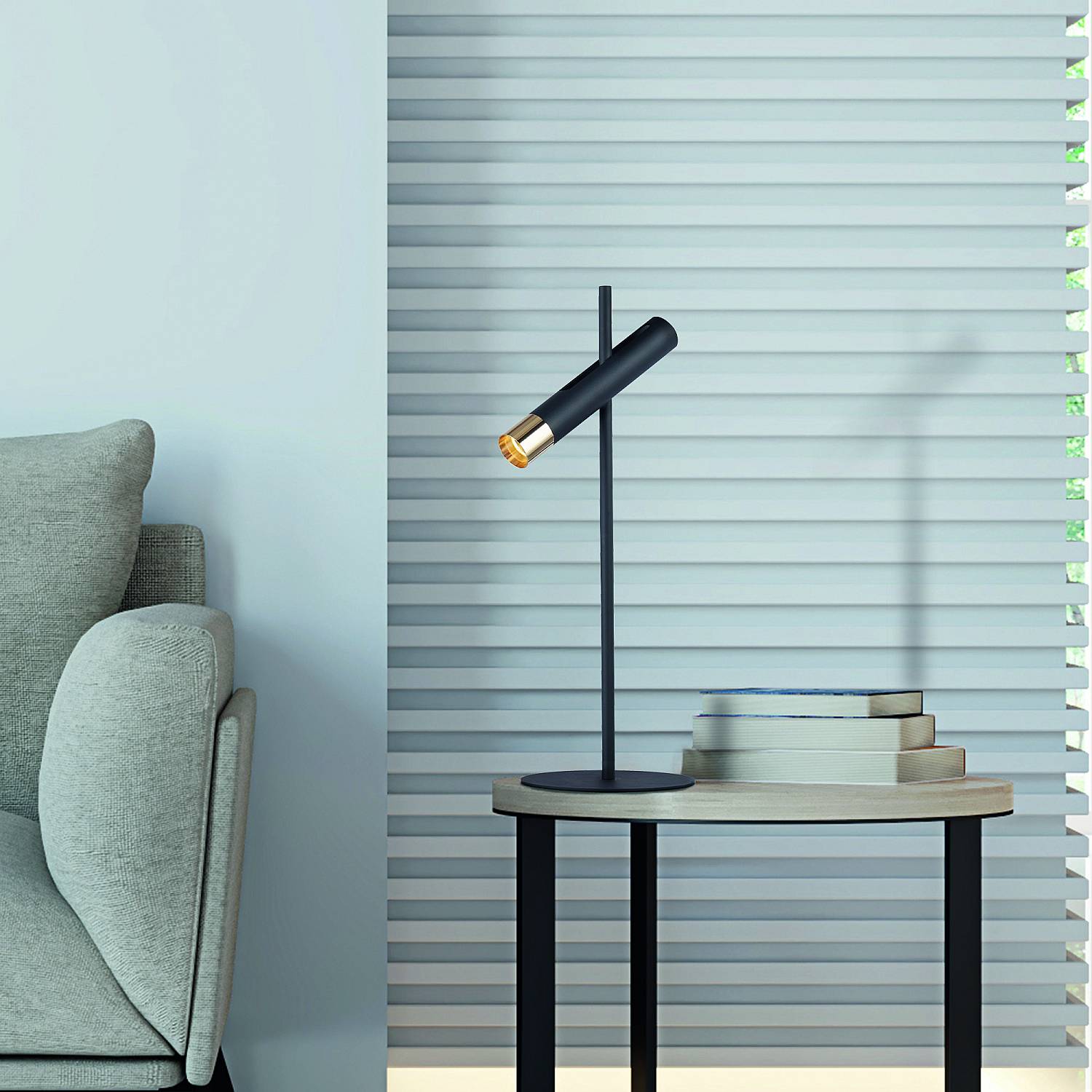 Lampada Da Scrivania Industrial-Nordico Cilindro Acciaio Nero Oro Led 4W 3000K EU31653-1BK