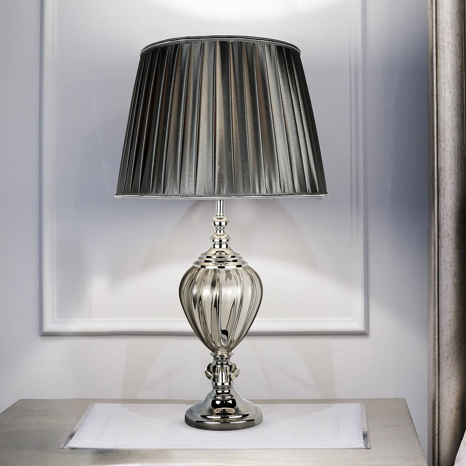 Lampada Da Scrivania Greyson Acciaio Cromo Vetro Trasparente 1 Luce E27 EU3721CL