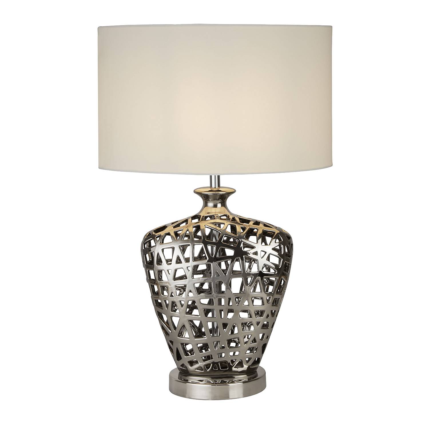 Lampada Da Scrivania Contemporanea Rete Metallo Cromo Tessuto Bianco 1 Luce E27 EU4852CC