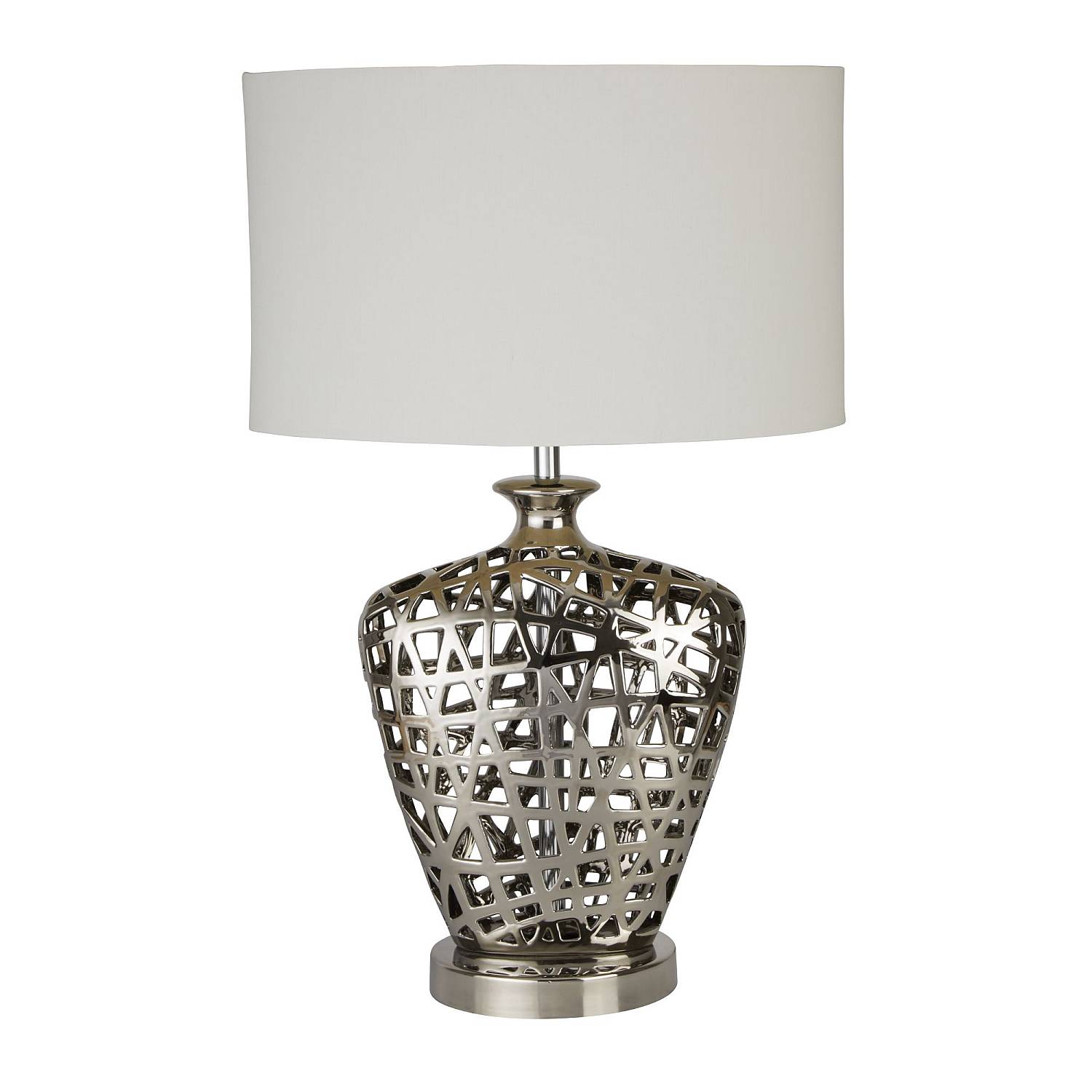 Lampada Da Scrivania Contemporanea Rete Metallo Cromo Tessuto Bianco 1 Luce E27 EU4852CC