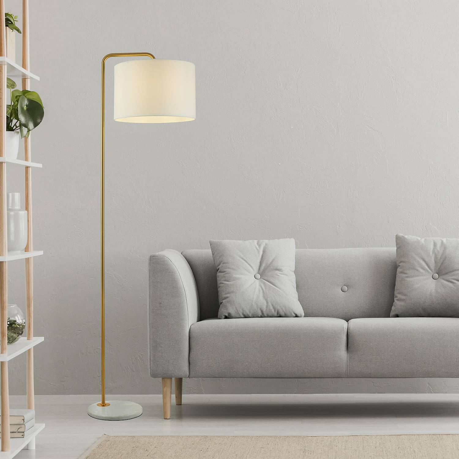 Piantana Contemporaneo Gallow Marmo Bianco Metallo Oro Tessuto Bianco 1 Luce E27 EU5024GO