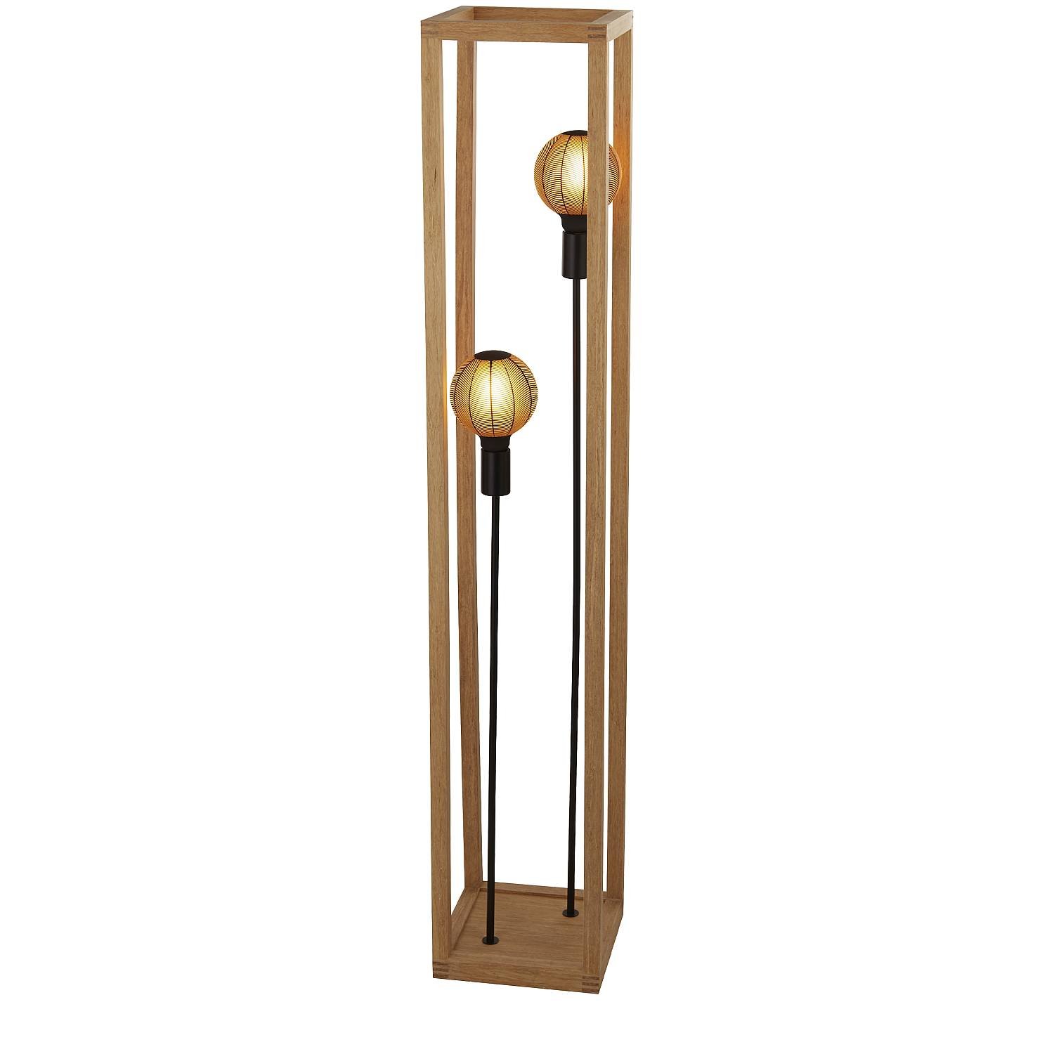 Piantana Industrial-Nordico Square Legno Marrone Nero 2 Luci E27 EU54742-2NA