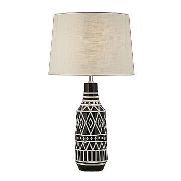 Lampada Scrivania Contemporanea Bourne Ceramica Nera Tessuto Bianco 1 Luce E27