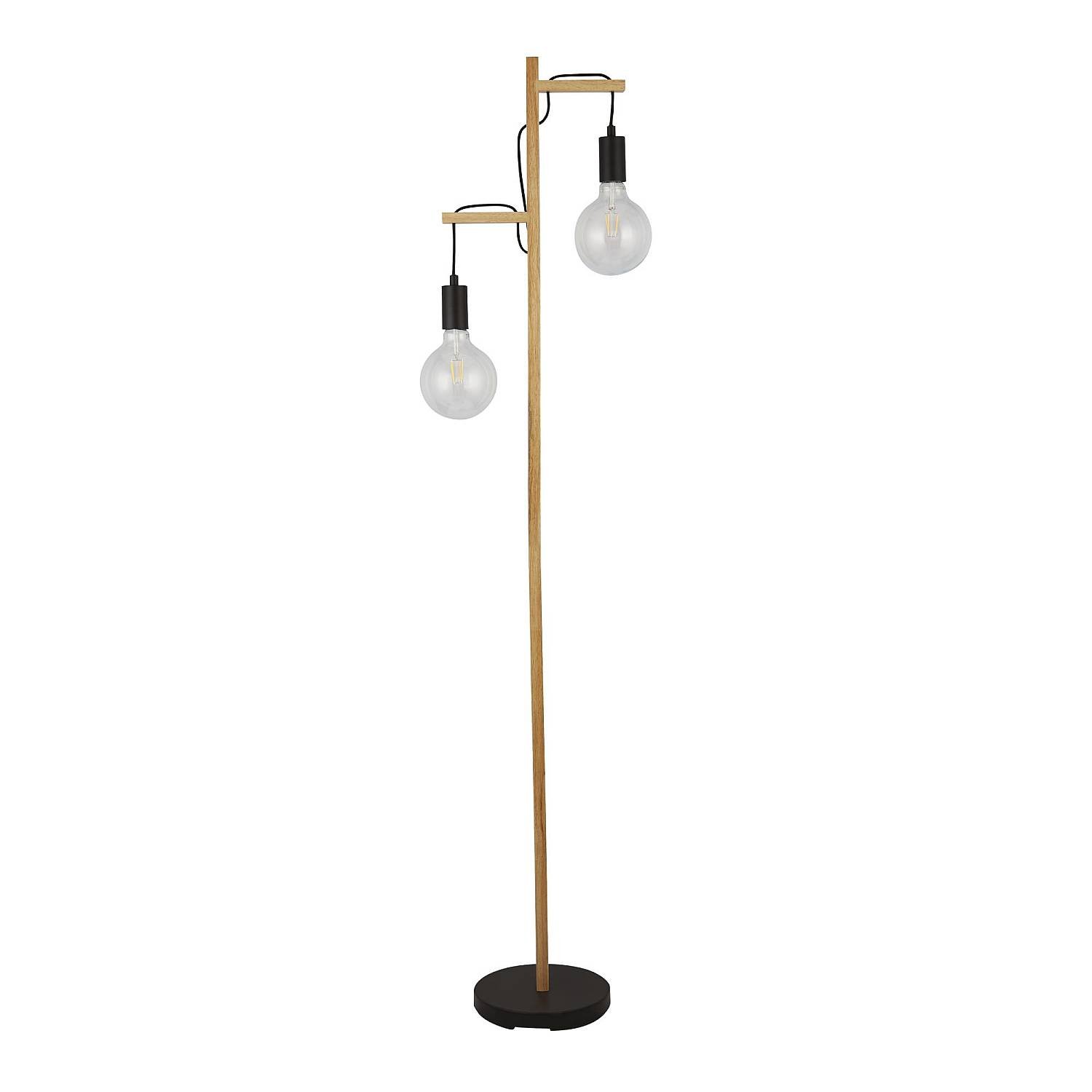 Piantana Industrial-Nordico Tribeca Acciaio Marrone Legno Nero 2 Luci E27 EU95041-2BR