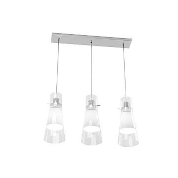 Sospensione Contemporanea Cone Metallo Cromo Vetro Bianco Satinato 3 Luci E27 Sospensione Contemporanea Cone Metallo Cromo Vetro Bianco Satinato 3 Luci E27