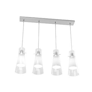 Sospensione Contemporanea Cone Metallo Cromo Vetro Bianco Satinato 4 Luci E27 Sospensione Contemporanea Cone Metallo Cromo Vetro Bianco Satinato 4 Luci E27