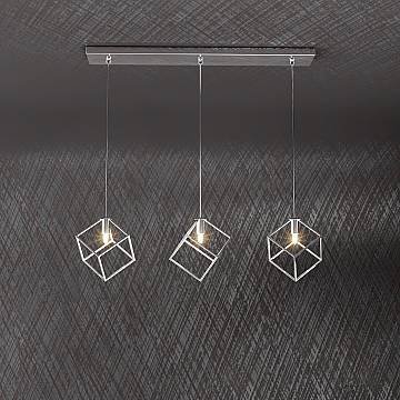 Sospensione Moderna Rettangolare Frame Metallo Cromo 3 Luci G9