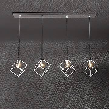 Sospensione Moderna Rettangolare Frame Metallo Cromo 4 Luci G9