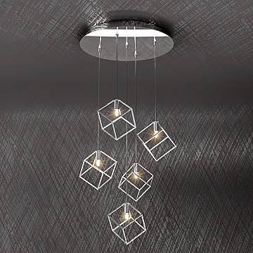 Sospensione Moderna Frame Metallo Cromo 5 Luci G9