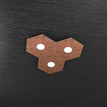 Plafoniera Industrial-Minimal Hexagon Metallo Foglia Rame 3 Luci Led 12X3W