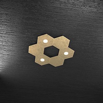 Plafoniera Industrial-Minimal 6 Moduli Hexagon Metallo Foglia Oro 3 Led 12X3W