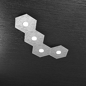 Plafoniera Industrial-Minimal Hexagon Metallo Foglia Argento 4 Luci Led 12X4W