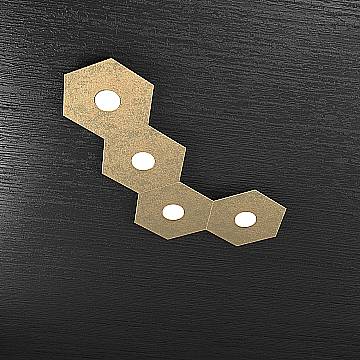 Plafoniera Industrial-Minimal Hexagon Metallo Foglia Oro 4 Luci Led 12X4W