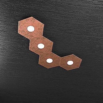 Plafoniera Industrial-Minimal Hexagon Metallo Foglia Rame 4 Luci Led 12X4W