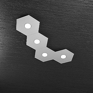 Plafoniera Industrial-Minimal Hexagon Metallo Grigio 4 Luci Led 12X4W