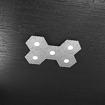 Plafoniera Industrial-Minimal Hexagon Metallo Foglia Argento 5 Luci Led 12X5W