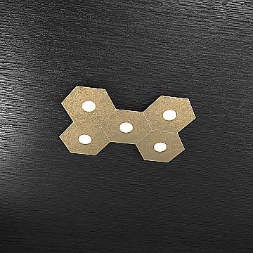 Plafoniera Industrial-Minimal Hexagon Metallo Foglia Oro 5 Luci Led 12X5W