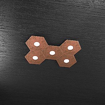 Plafoniera Industrial-Minimal Hexagon Metallo Foglia Rame 5 Luci Led 12X5W