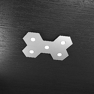 Plafoniera Industrial-Minimal Hexagon Metallo Grigio 5 Luci Led 12X5W