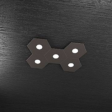 Plafoniera Industrial-Minimal Hexagon Metallo Marrone 5 Luci Led 12X5W