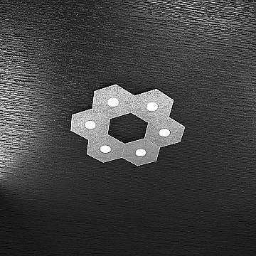 Plafoniera Industrial-Minimal Hexagon Metallo Foglia Argento 6 Luci Led 12X6W