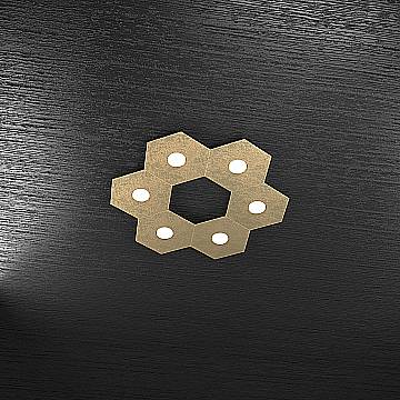Plafoniera Industrial-Minimal Hexagon Metallo Foglia Oro 6 Luci Led 12X6W