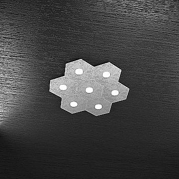 Plafoniera Industrial-Minimal Hexagon Metallo Foglia Argento 7 Luci Led 12X7W