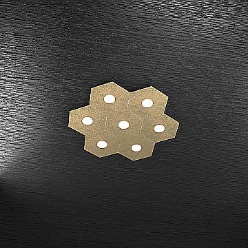 Plafoniera Industrial-Minimal Hexagon Metallo Foglia Oro 7 Luci Led 12X7W