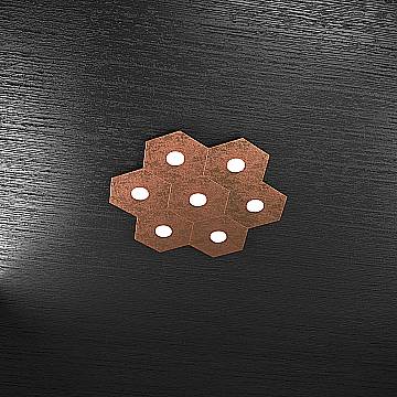 Plafoniera Industrial-Minimal Hexagon Metallo Foglia Rame 7 Luci Led 12X7W
