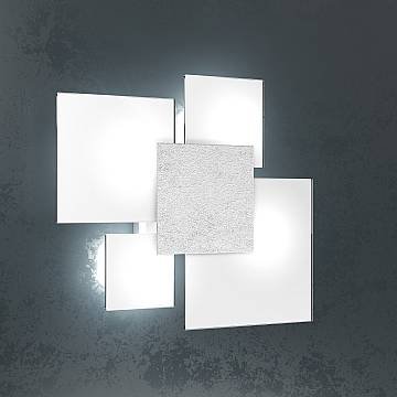 Plafoniera Contemporanea Upgrade Metallo Foglia Argento E Vetro 4 Luci E27 46Cm Plafoniera Contemporanea Upgrade Metallo Foglia Argento E Vetro 4 Luci E27 46Cm