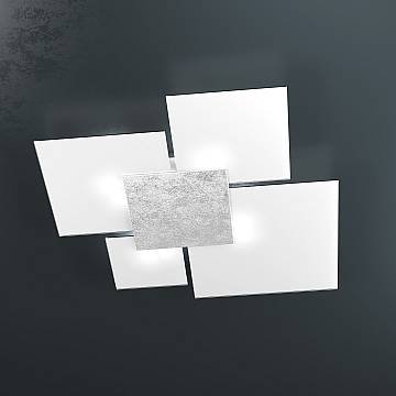 Plafoniera Contemporanea Upgrade Metallo Foglia Argento E Vetro 4 Luci E27 91Cm Plafoniera Contemporanea Upgrade Metallo Foglia Argento E Vetro 4 Luci E27 91Cm